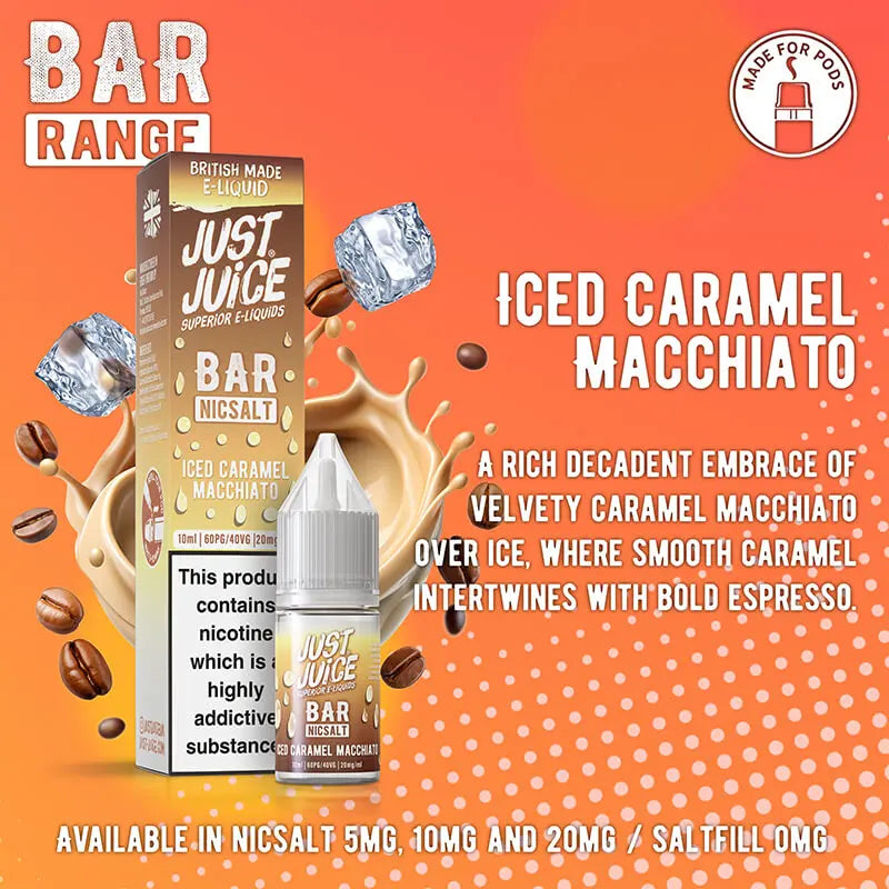 Just Juice Bar Range Iced Caramel Macchiato 10ml Nic Salt E-Liquid Just Juice