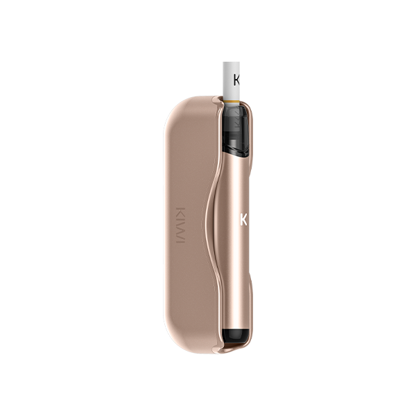 Side view of a rose gold KIWI vape device with sleek design