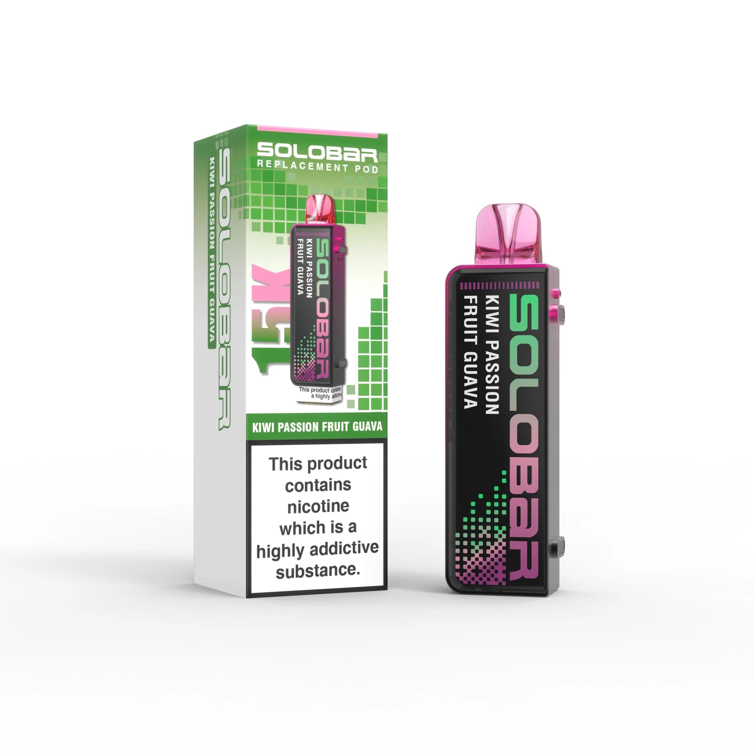 Solobar vape device with packaging on a white background