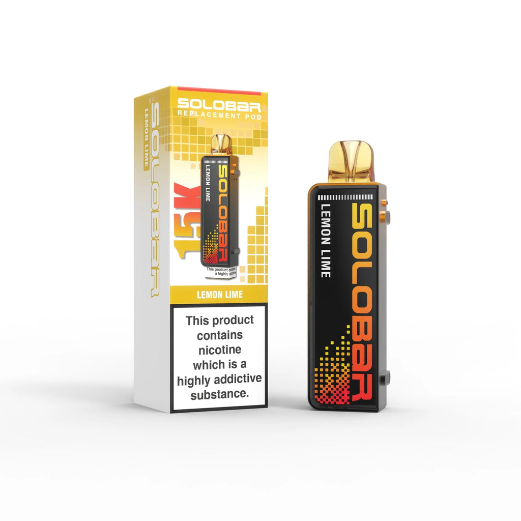 Solorbar vape device and packaging on a white background