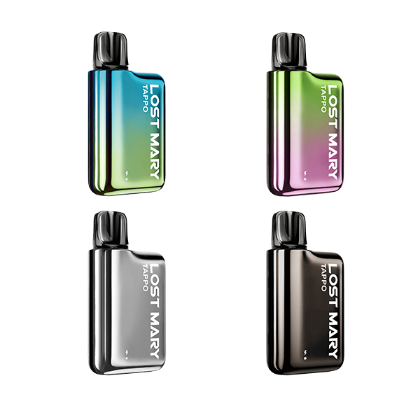 Lost Mary TAPPO vapes in blue, green, silver, and black