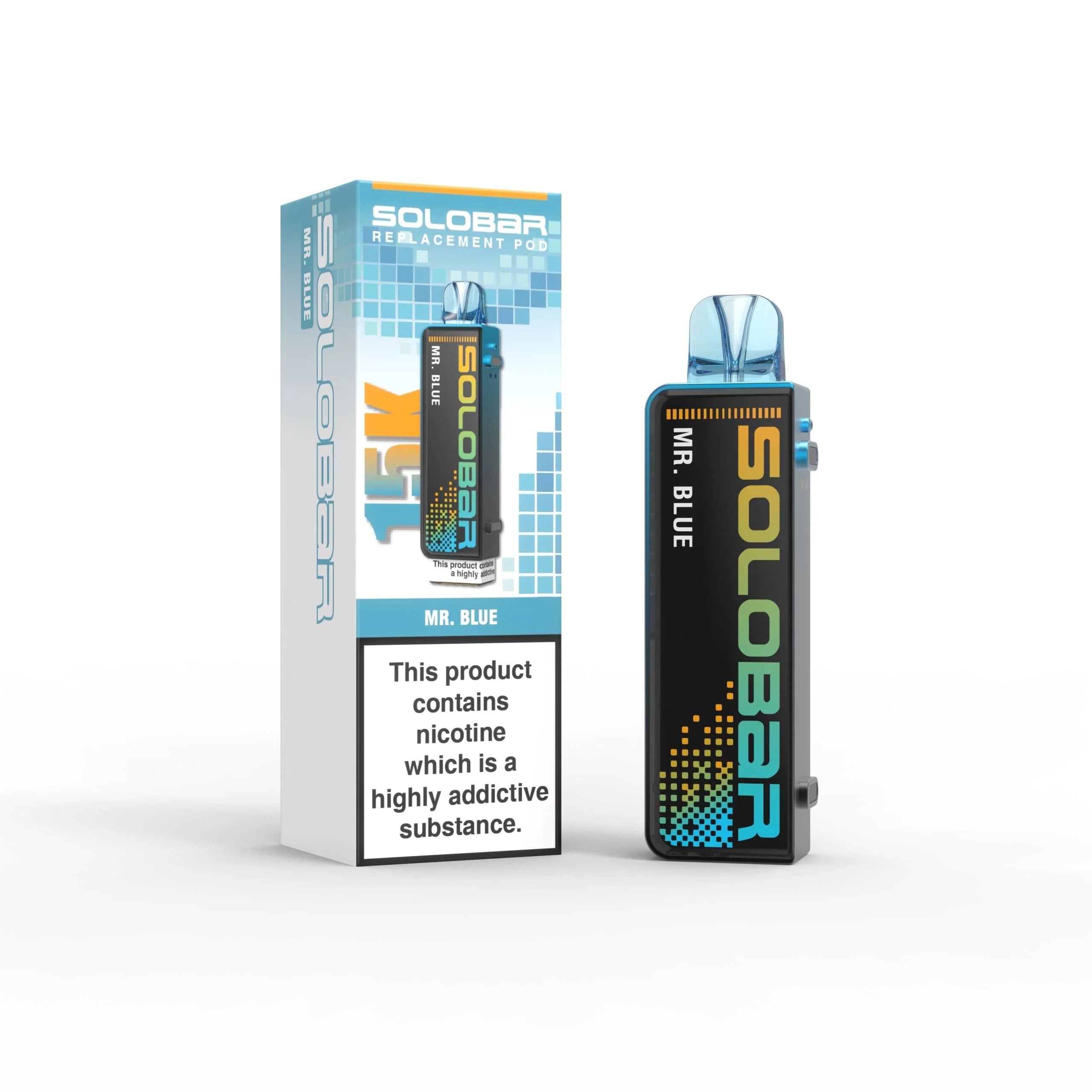Solo bar vape device with packaging on a white background