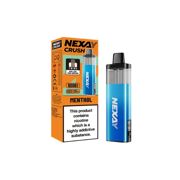 Nexa Crush Menthol vape device and packaging on a white background