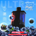 Hayati Pro Ultra+ Pods packaging with blueberries and blackberries on a blue background