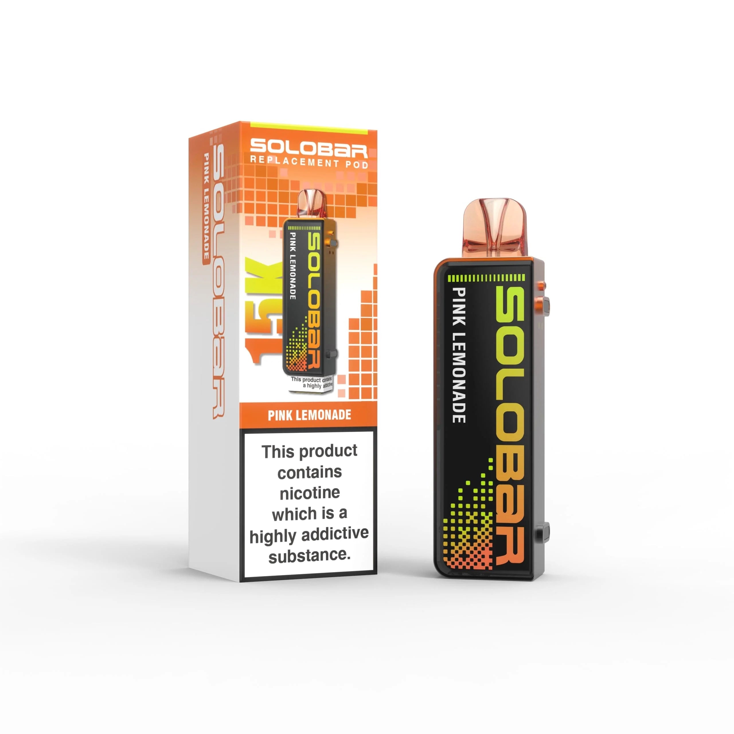 Solobar vape device and packaging on a white background