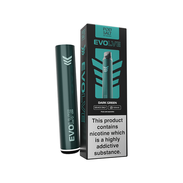 Dark Green Pod Salt Evolve vape with box packaging