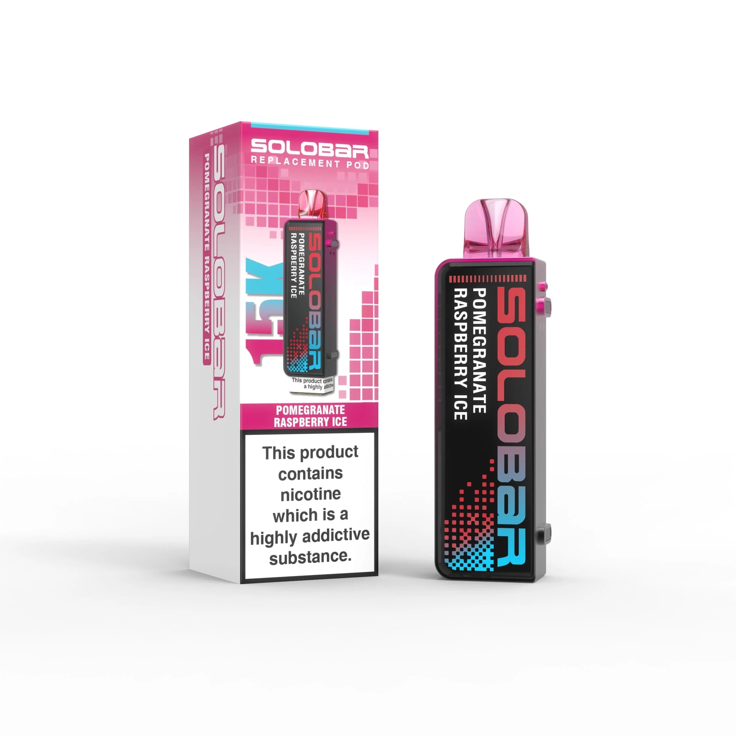Solo bar vape device with packaging on a white background