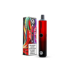 Q One red vape device beside colourful retail box with warning label