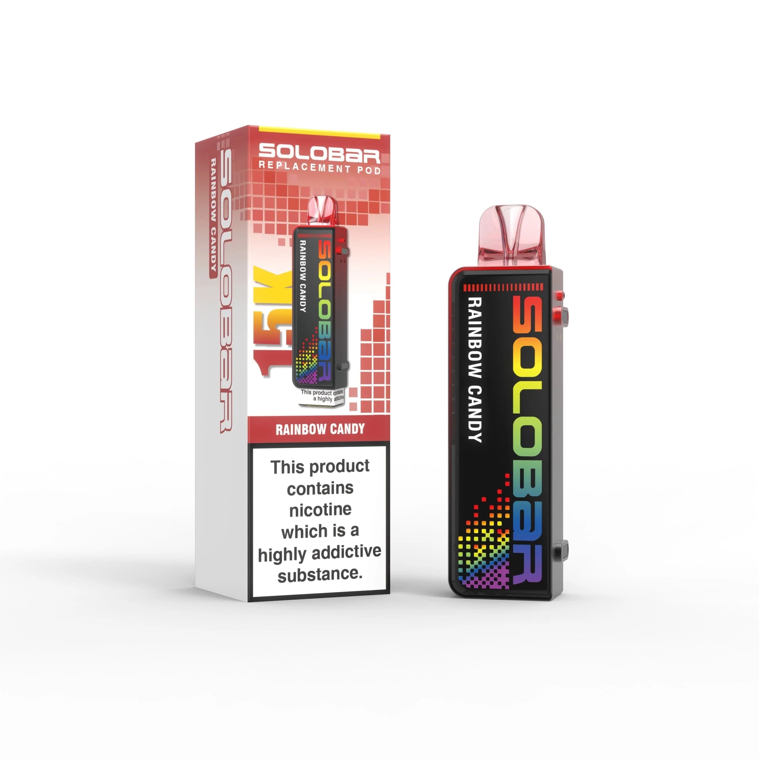Solobar vape device and packaging on a white background