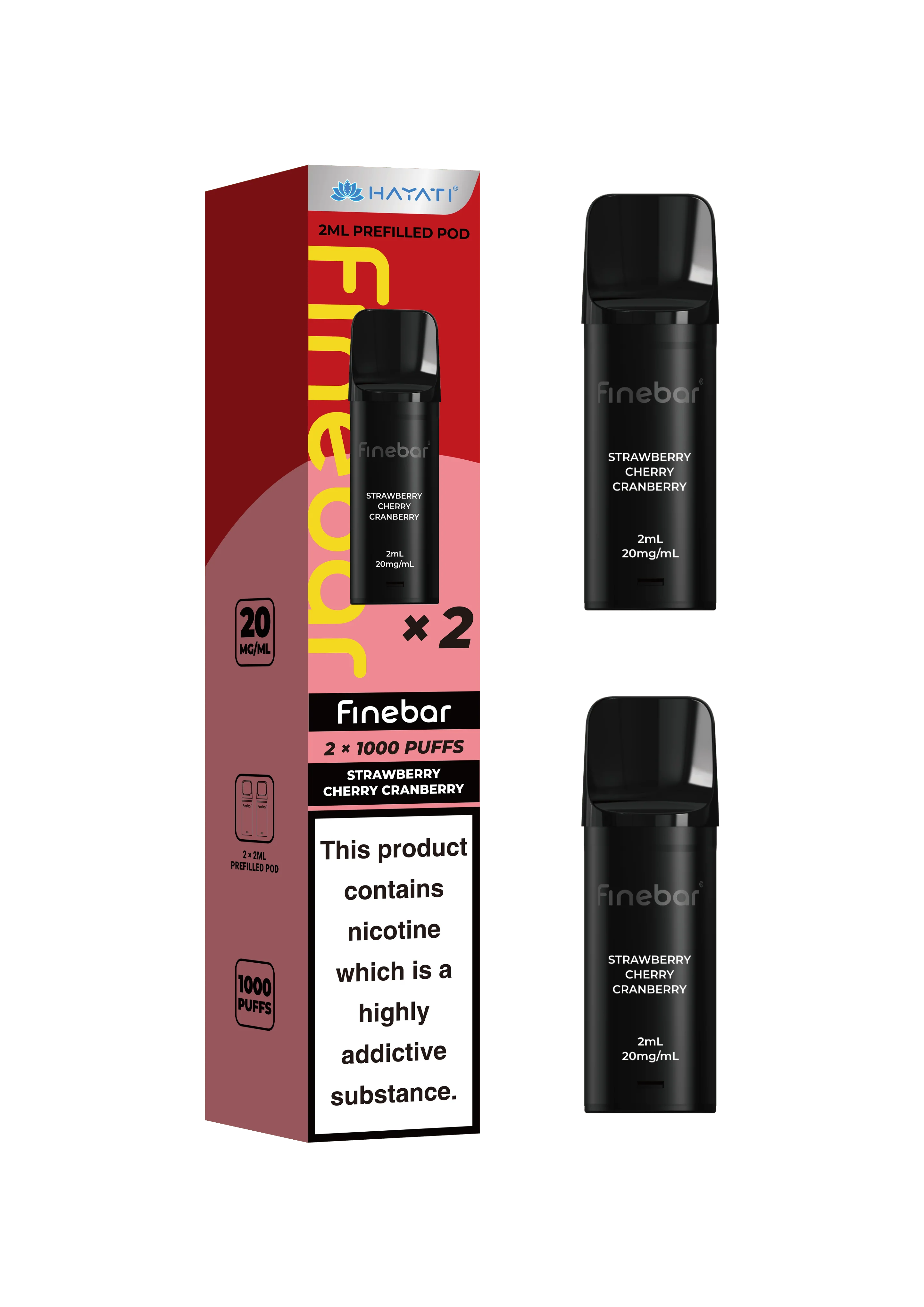 Black vape devices with 'Finebar' branding and a pink packaging box on a white background.