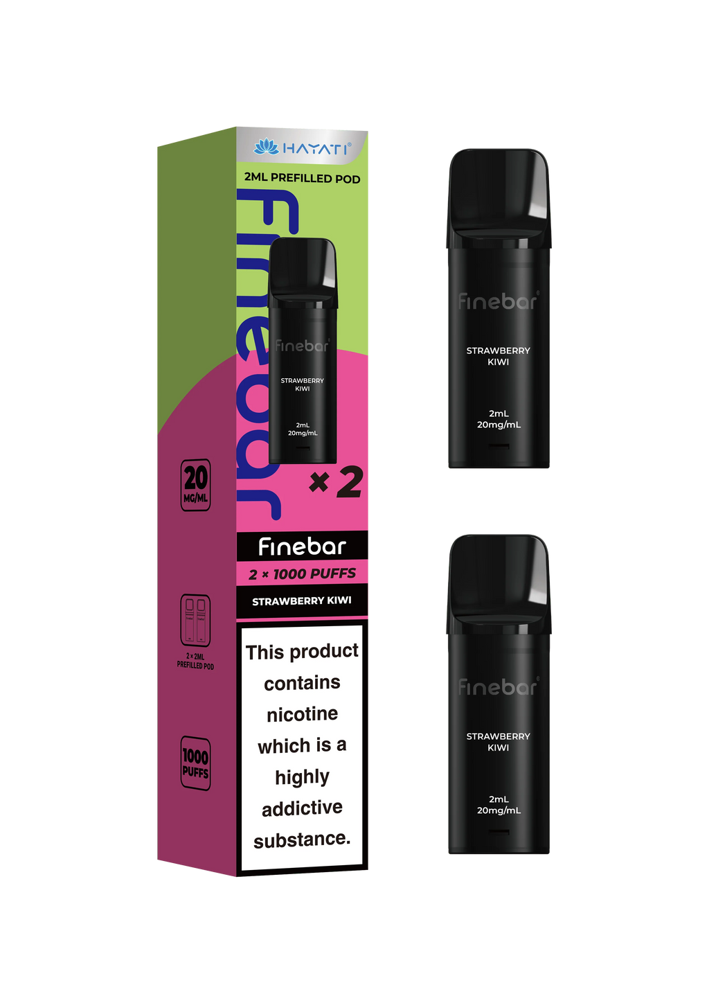 Black vape devices with 'Finebar' branding and packaging on a white background