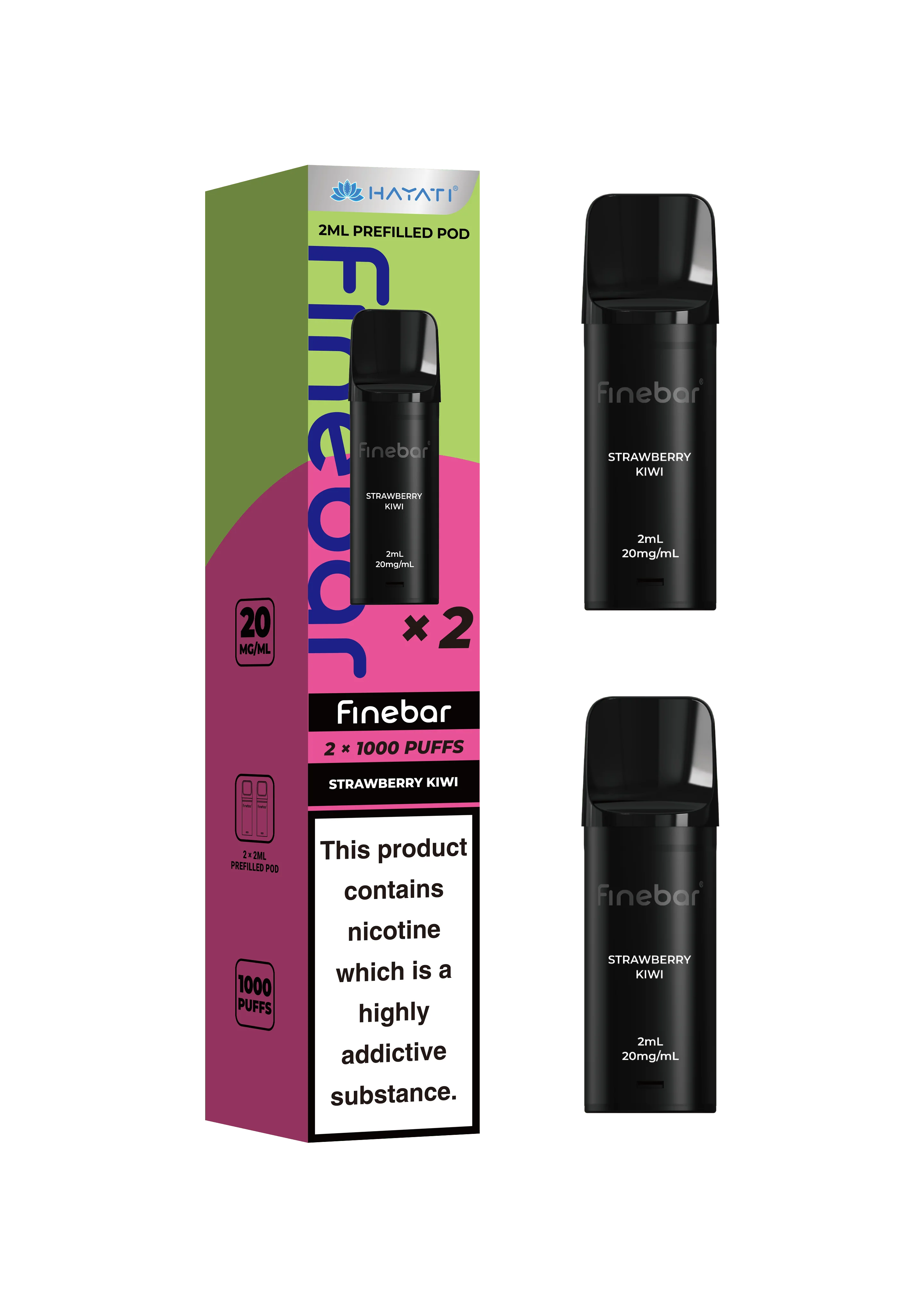 Black vape devices with 'Finebar' branding and packaging on a white background