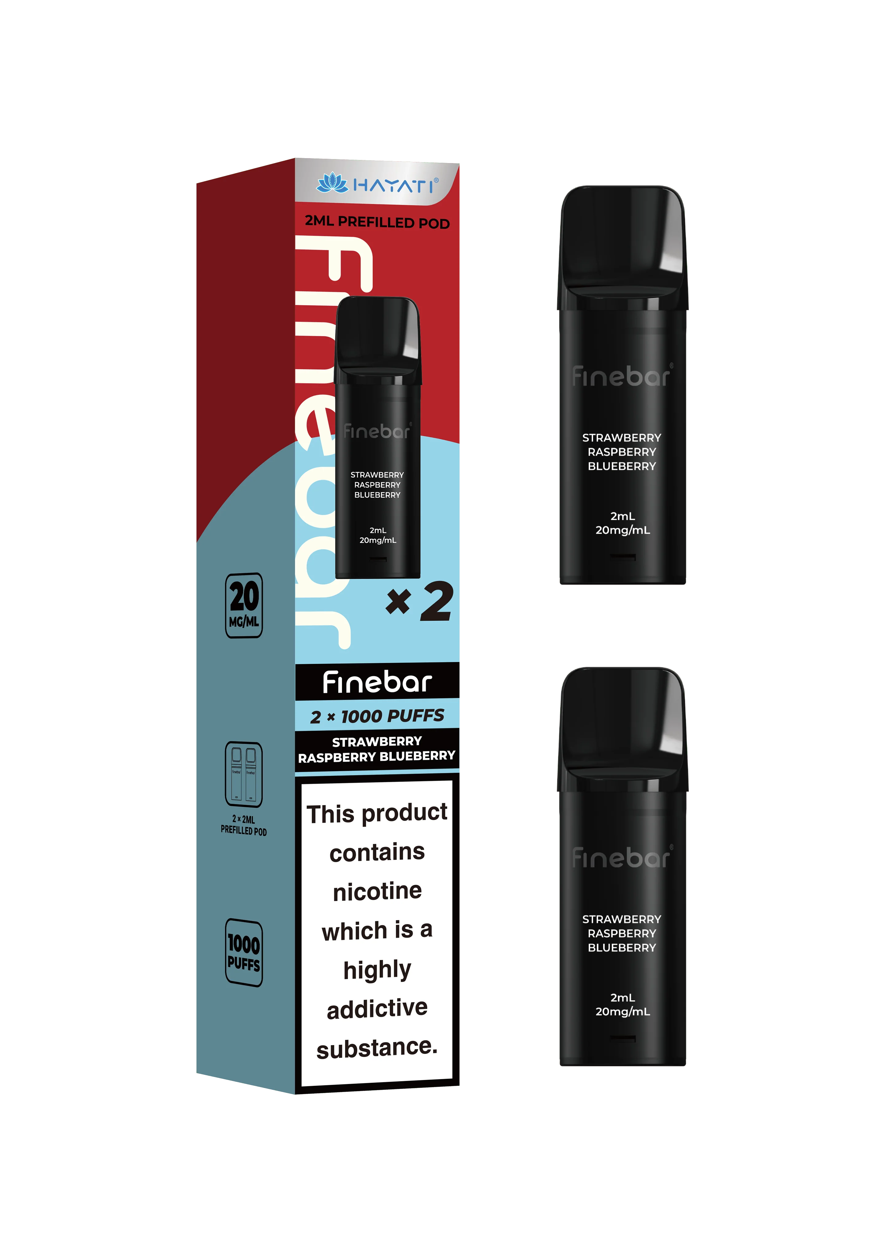 Black vape devices with 'Finebar' branding and packaging on a white background