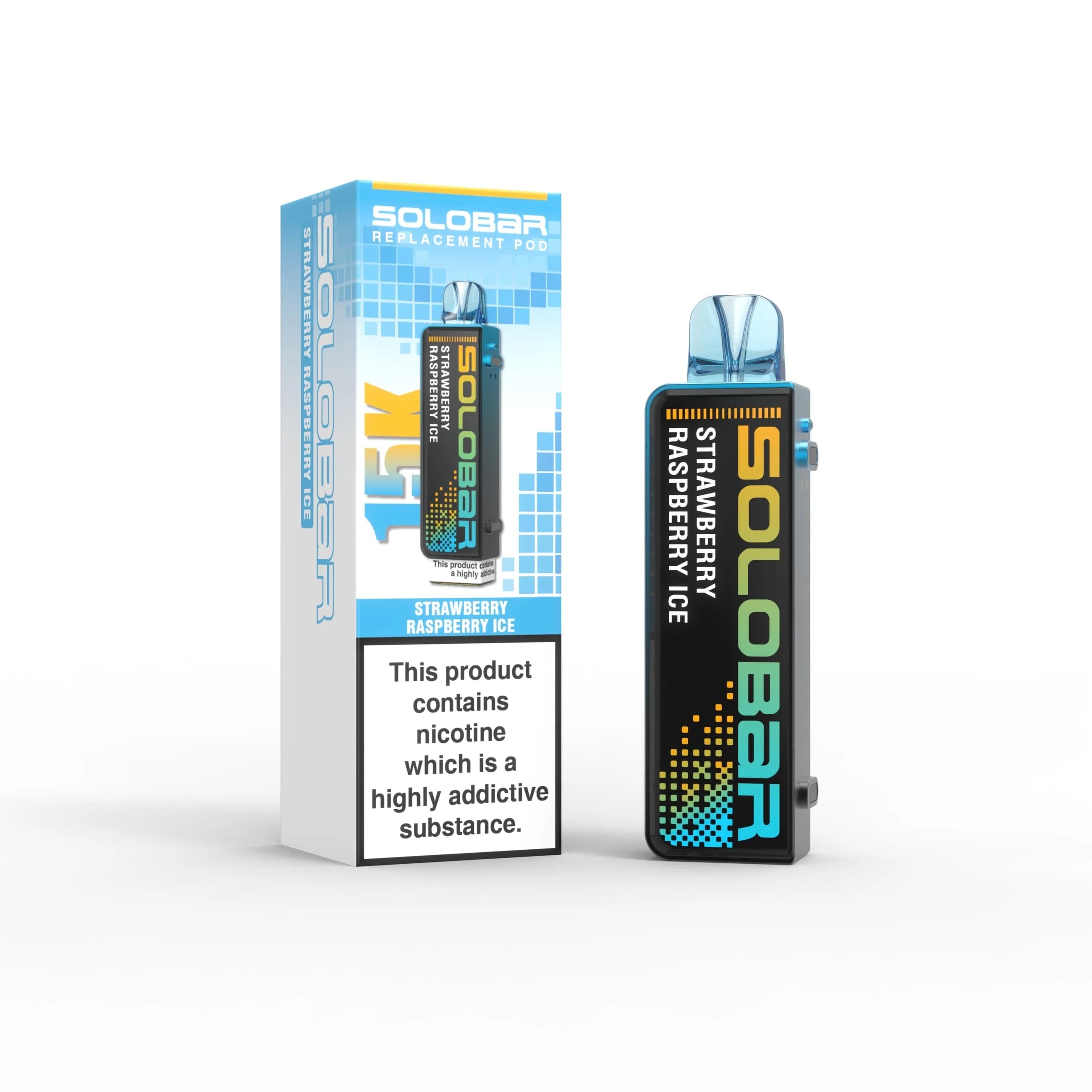 Solo bar vape device with packaging on a white background