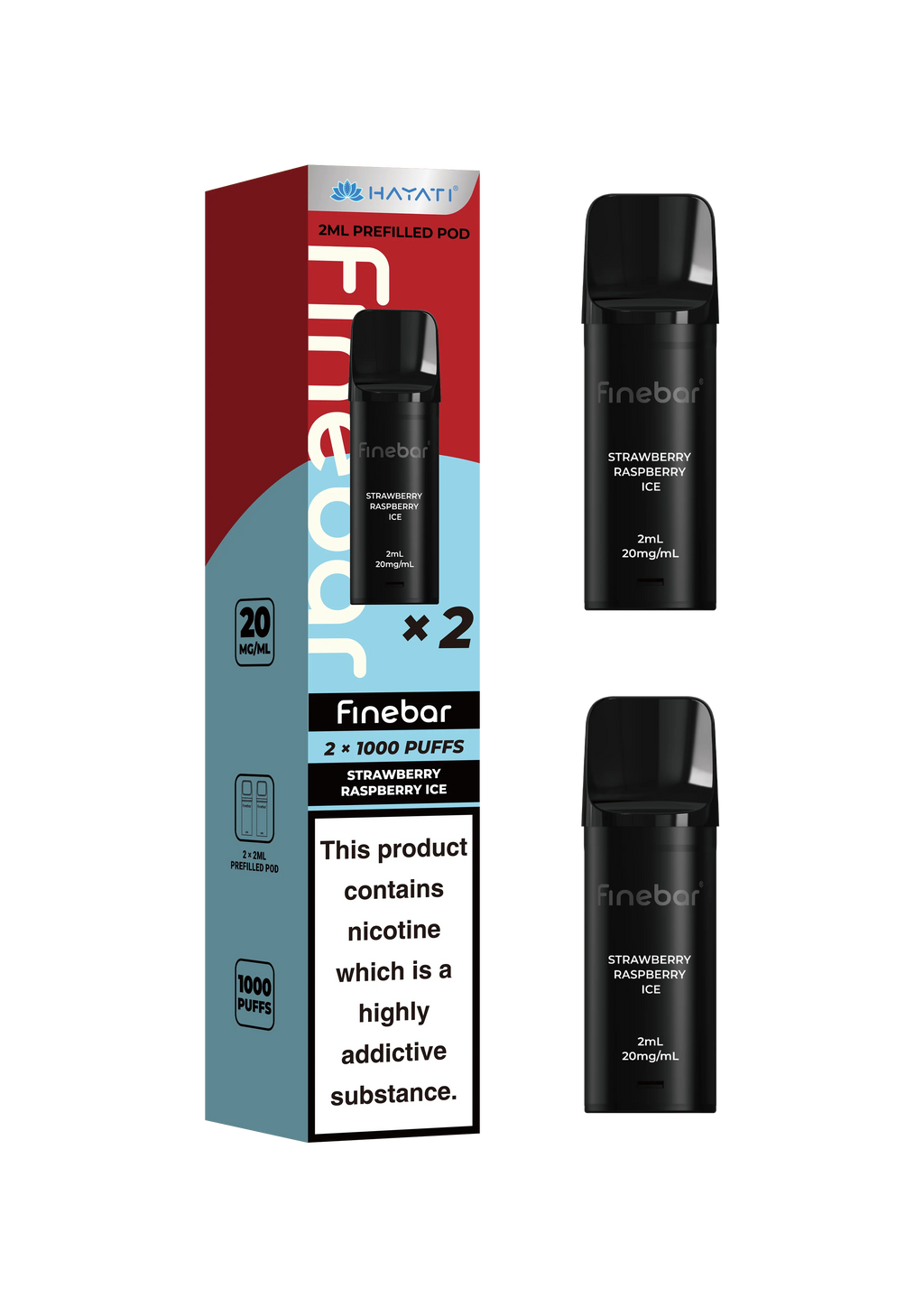 Black vape device with packaging on a white background