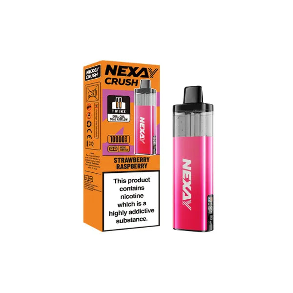 Pink Nexa vape device with orange packaging on a white background