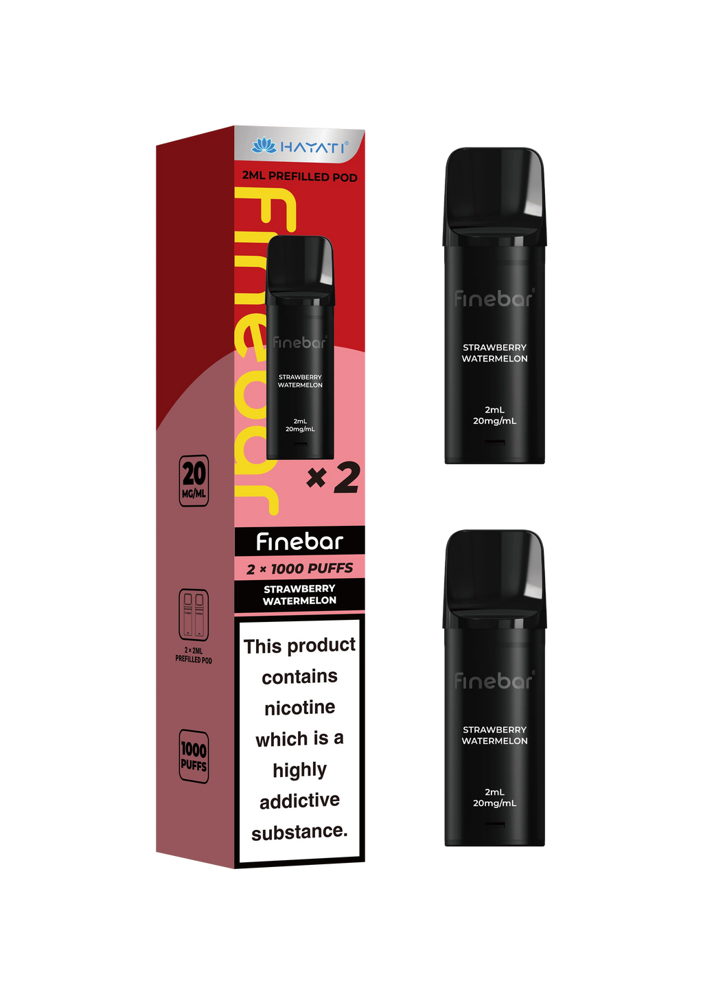 Black vape devices with 'Finebar' branding and a pink packaging box on a white background.