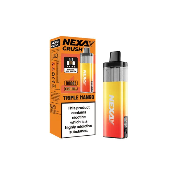 Nexa Crush Juicy Peach vape device and packaging on a white background