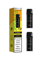 Black vape device with packaging on a white background