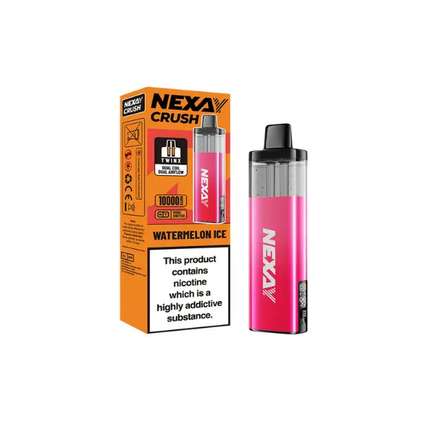 Pink Nexa vape device with orange packaging on a white background