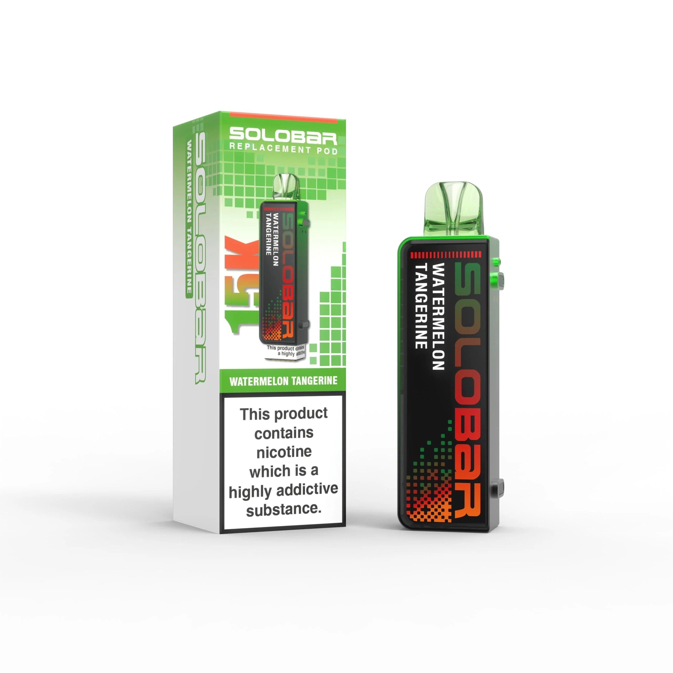 Solobar vape device and packaging on a white background