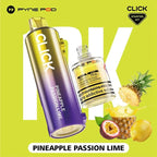 Pyne Pod Click vape starter kit with pineapple passion lime flavor on a green background