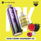 Pyne Pod Click vape starter kit with sour cherry raspberry ice flavor on a yellow background
