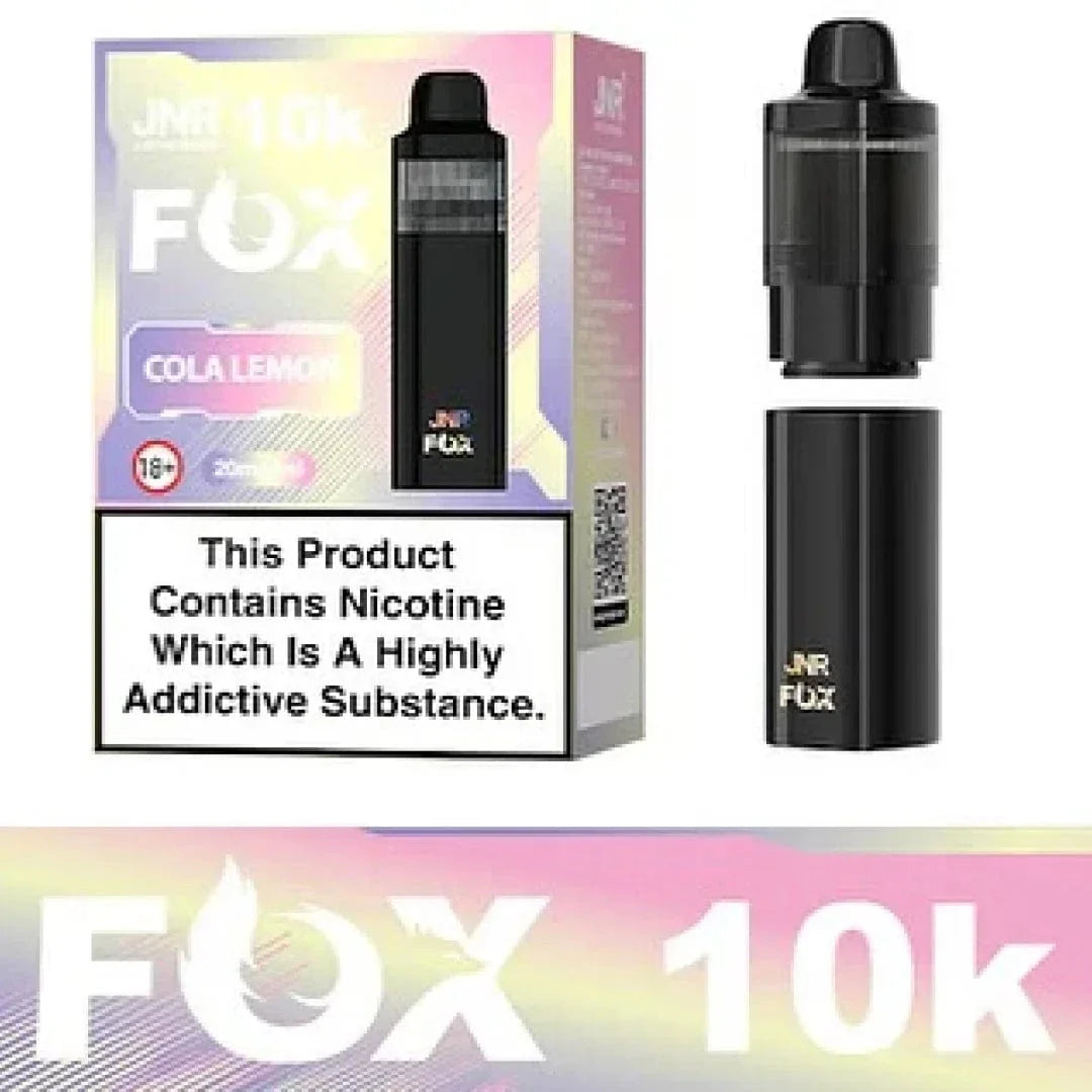 jnr fox cola lemon
JNR Fox 10K pod vape kit compact rechargeable design