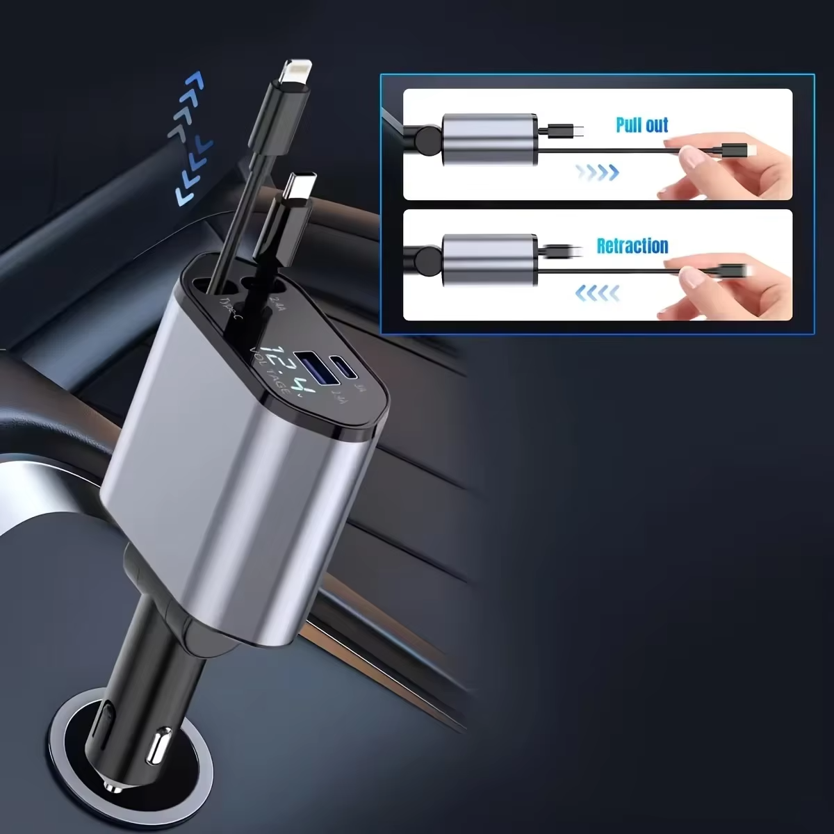 Retractable USB-C Car Charger | Fast Vape Charging UK | VapesWorld