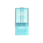 Clear blue vape device with branding and product name on a white background