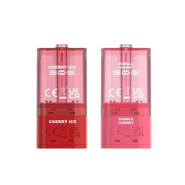 Two red vape pods with 'SKE' branding on a white background